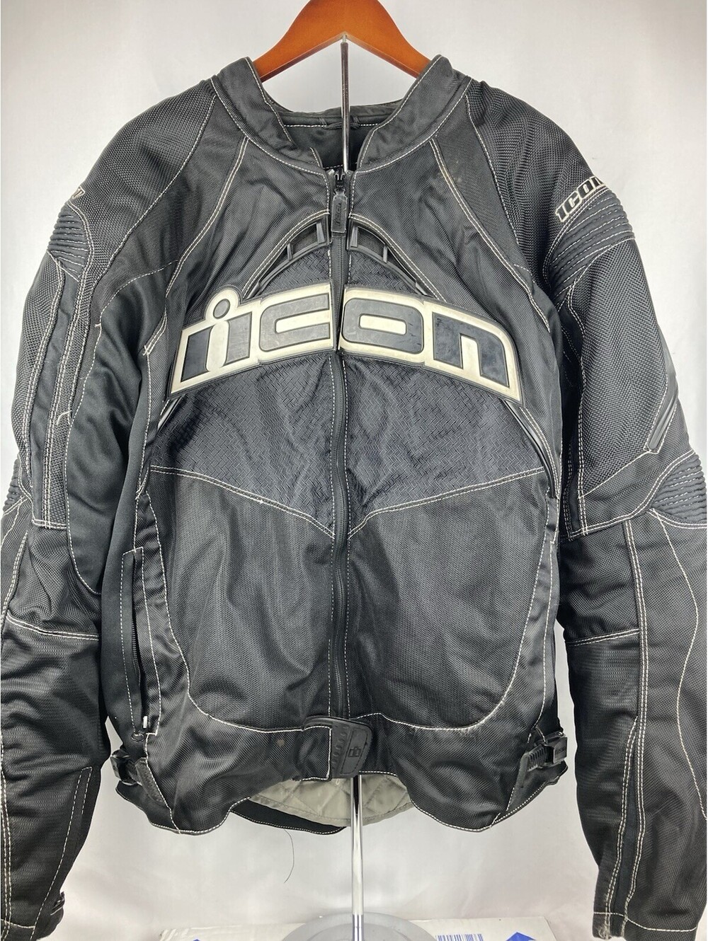 Men’s 2XL Icon Contra Mesh Textile Black Motorcycle Jacket w/ Removable Liner